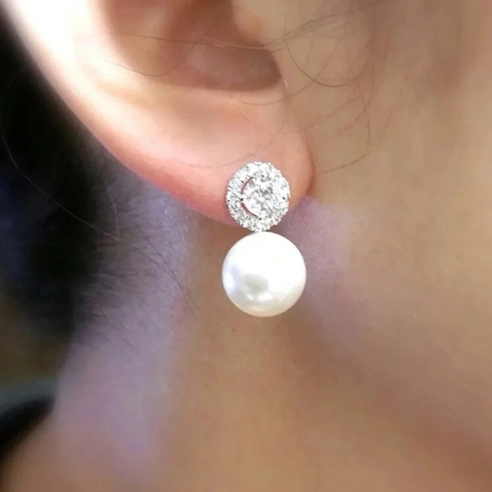 Drop Faux Pearl Earrings, Wedding Bride & Bridesmaid Jewelry Elegant - Picture 4 of 5